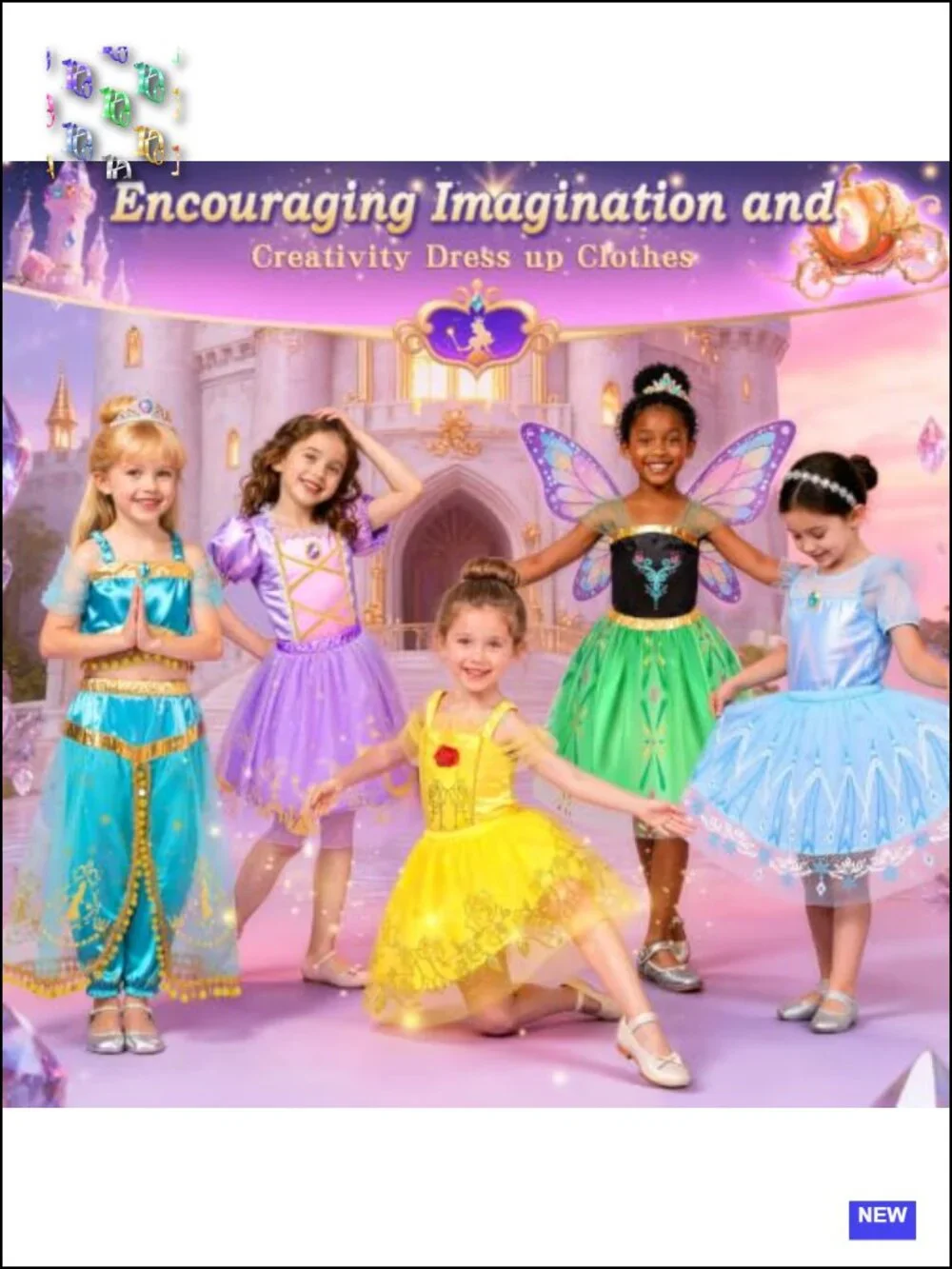 5 Set Princess Costumes Girls Tops Skirts Velcro Closure Elastic Waistband